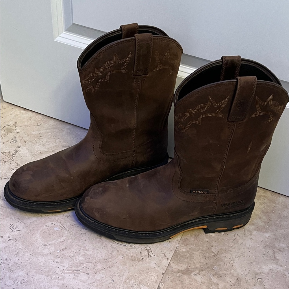 Ariat Work Brown Leather Cowboy Boots - composite toe and waterproof